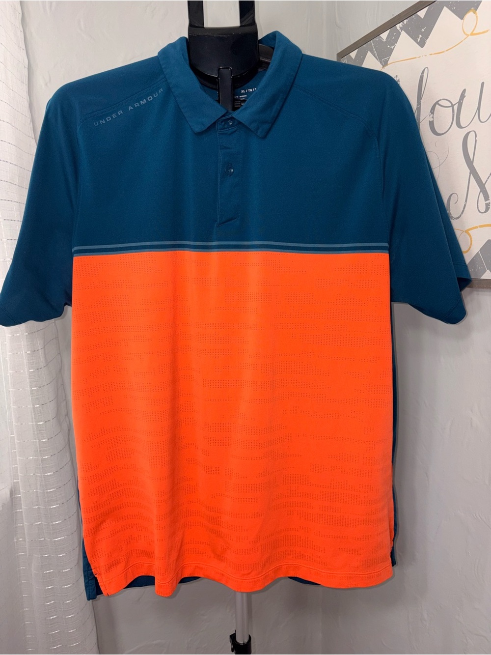 Under Armour HeatGear Golf Polo Blue Orange Performance Shirt XL